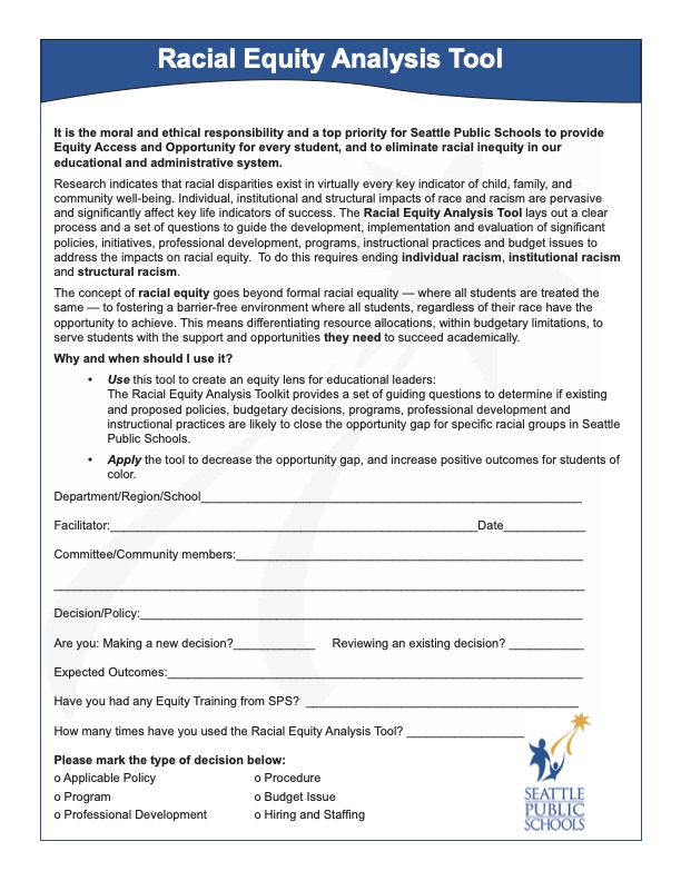 Racial Equity Analysis Tools Equity Toolkit